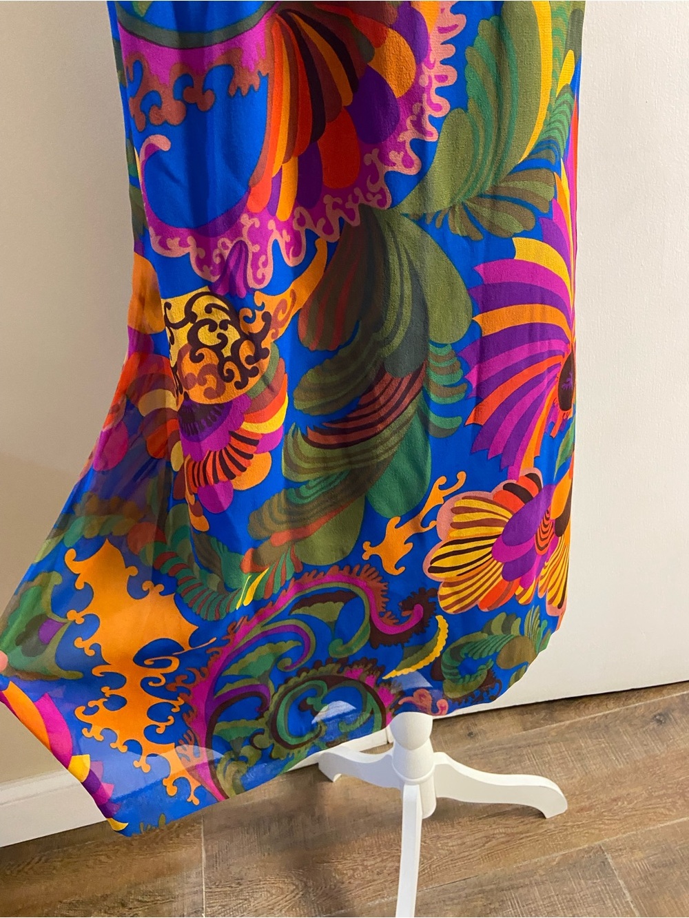 Trina Turk&Banaba Rep One-Shoulder Paisley Print Dress in Blue and Green Silk 12 - Picture 6 of 11